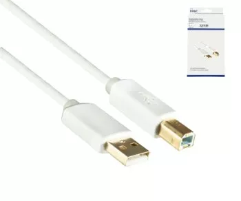 HQ USB 2.0 Cable A male to B male, Monaco Range, white, 2,00m